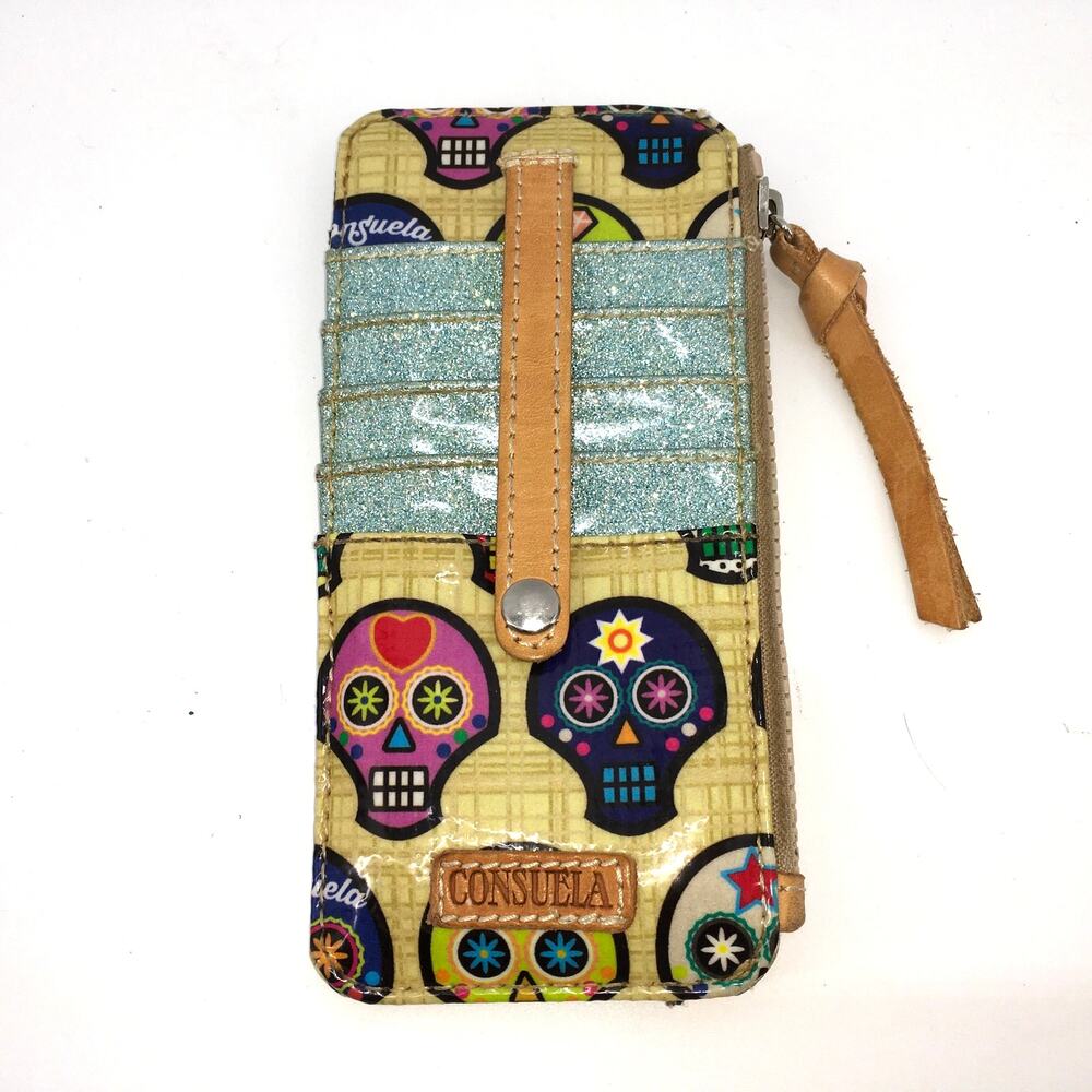 Consuela Sugar Skulls Card Organizer Slim Wallet Glitter Day of the Dead Boho